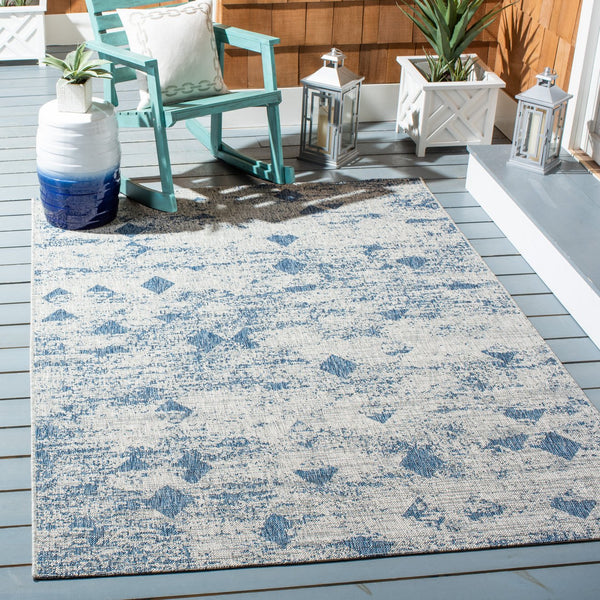 Safavieh Courtyard Contemporary Area Rug With Abstract Diamond Motifs - Perfect For Indoor And Outdoor Spaces Grey ,Navy 88% Polypropylene,12% Polyester Cy8388-36812-29
