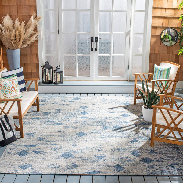 Safavieh Courtyard Contemporary Area Rug With Abstract Diamond Motifs - Perfect For Indoor And Outdoor Spaces Grey ,Navy 88% Polypropylene,12% Polyester Cy8388-36812-29