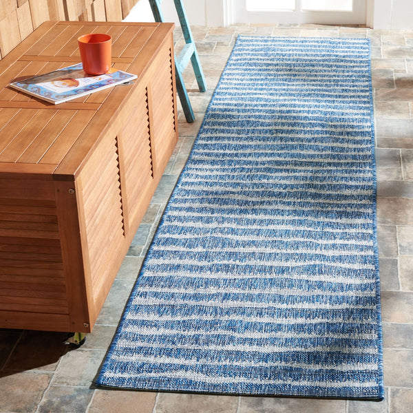 Safavieh Courtyard Elegant Area Rug In Striated Navy And Grey - Durable Power-loomed Turkish Design For Indoors Navy ,Grey 88% Polypropylene,12% Polyester Cy8389-36821-6