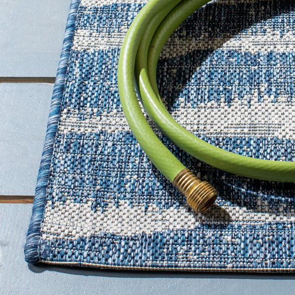 Safavieh Courtyard Elegant Area Rug In Striated Navy And Grey - Durable Power-loomed Turkish Design For Indoors Navy ,Grey 88% Polypropylene,12% Polyester Cy8389-36821-6