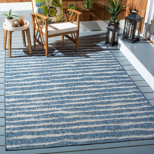 Safavieh Courtyard Elegant Area Rug In Striated Navy And Grey - Durable Power-loomed Turkish Design For Indoors Navy ,Grey 88% Polypropylene,12% Polyester Cy8389-36821-6