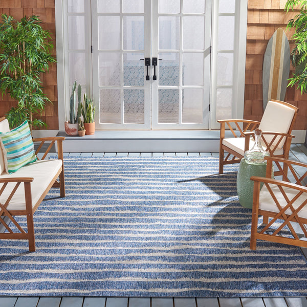 Safavieh Courtyard Elegant Area Rug In Striated Navy And Grey - Durable Power-loomed Turkish Design For Indoors Navy ,Grey 88% Polypropylene,12% Polyester Cy8389-36821-6