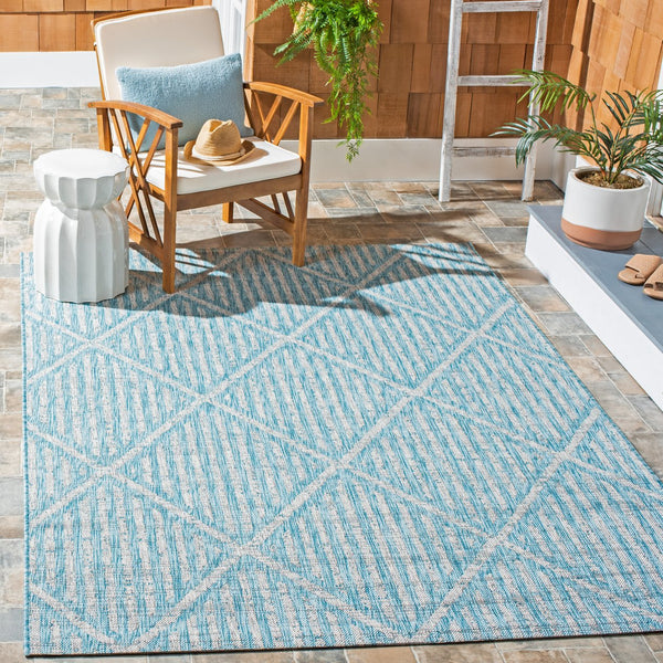 Safavieh Courtyard Elegant Diamond Pattern Indoor/Outdoor Area Rug – Durable, Stylish, And Oeko-tex Certified Aqua ,Grey 88% Polypropylene,12% Polyester Cy8392-37121-5