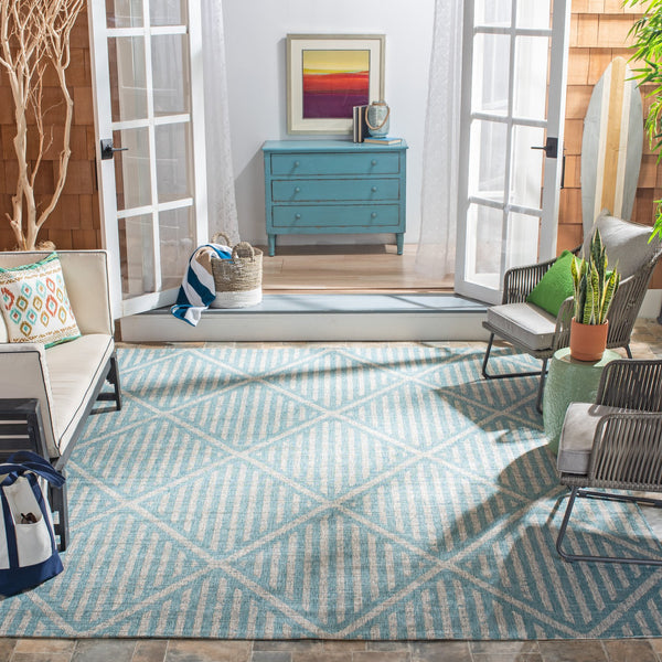 Safavieh Courtyard Elegant Diamond Pattern Indoor/Outdoor Area Rug – Durable, Stylish, And Oeko-tex Certified Aqua ,Grey 88% Polypropylene,12% Polyester Cy8392-37121-5