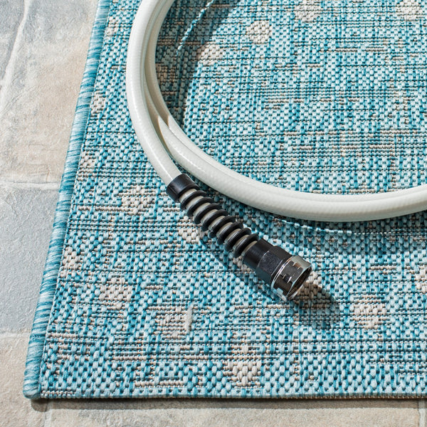 Safavieh Courtyard Elegant Aqua And Grey Area Rug – Stylish, Durable, And Perfect For Any Living Space Aqua ,Grey 88% Polypropylene,12% Polyester Cy8394-37121-9