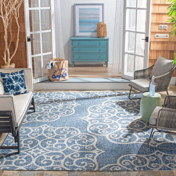 Safavieh Courtyard Elegant Navy And Grey Area Rug - Luxurious Design For Indoor And Outdoor Spaces Navy ,Grey 88% Polypropylene,12% Polyester Cy8396-36821-5
