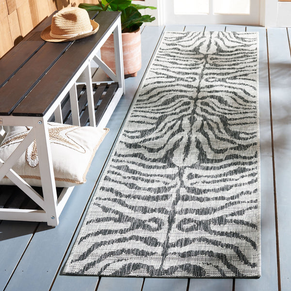Safavieh Courtyard Contemporary Grey And Black Runner Rug - Stylish Indoor/Outdoor Area Rug For Modern Spaces Ivory ,Navy 88% Polypropylene,12% Polyester Cy8444-53412-4