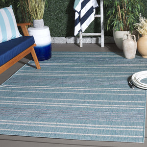 Safavieh Courtyard Contemporary Striped Area Rug - Soft, Durable Indoor/Outdoor Design For Elegant Spaces Aqua ,Grey 88% Polypropylene,12% Polyester Cy8450-37121-5
