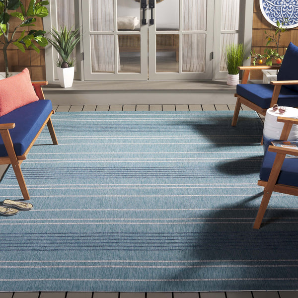 Safavieh Courtyard Contemporary Striped Area Rug - Soft, Durable Indoor/Outdoor Design For Elegant Spaces Aqua ,Grey 88% Polypropylene,12% Polyester Cy8450-37121-5