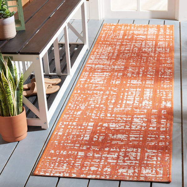 Safavieh Courtyard Elegant 9' X 12' Indoor/Outdoor Area Rug With Abstract Design In Pink And Ivory Tones Orange ,Ivory 85.4% Polypropylene,10.4% Polyester,4.2% Latex Cy8451-52821-810