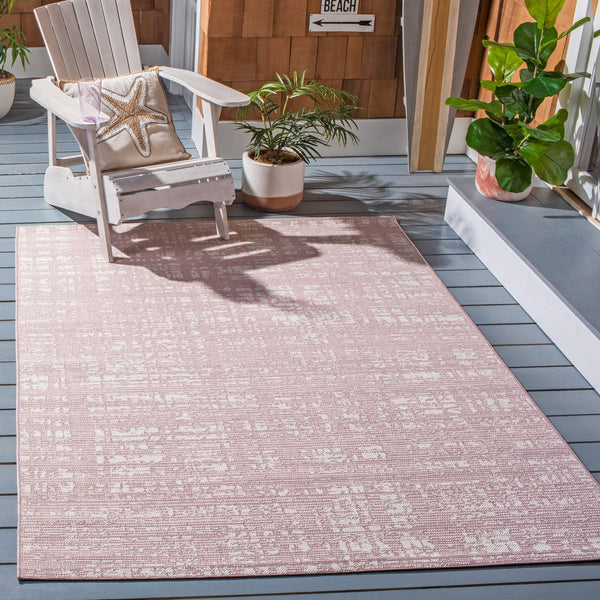 Safavieh Courtyard Elegant 9' X 12' Indoor/Outdoor Area Rug With Abstract Design In Pink And Ivory Tones Orange ,Ivory 85.4% Polypropylene,10.4% Polyester,4.2% Latex Cy8451-52821-810