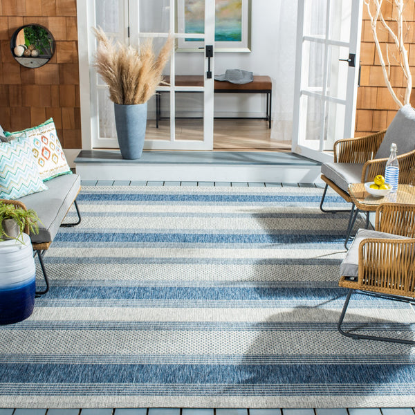 Safavieh Courtyard Sophisticated Grey And Navy Area Rug - Stylish, Durable Design For Indoor & Outdoor Spaces Grey ,Navy 88% Polypropylene,12% Polyester Cy8464-36812-4r