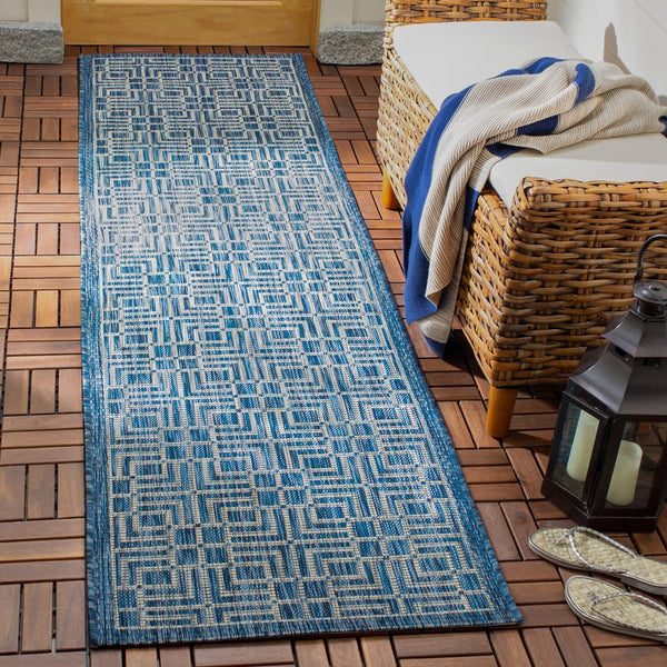 Safavieh Courtyard Elegant Geometric Area Rug - Durable Indoor/Outdoor Design In Sophisticated Navy & Grey Navy ,Grey 88% Polypropylene,12% Polyester Cy8467-36821-212