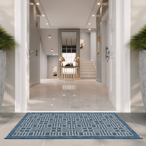 Safavieh Courtyard Elegant Geometric Area Rug - Durable Indoor/Outdoor Design In Sophisticated Navy & Grey Navy ,Grey 88% Polypropylene,12% Polyester Cy8467-36821-212