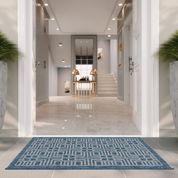 Safavieh Courtyard Elegant Geometric Area Rug - Durable Indoor/Outdoor Design In Sophisticated Navy & Grey Navy ,Grey 88% Polypropylene,12% Polyester Cy8467-36821-212