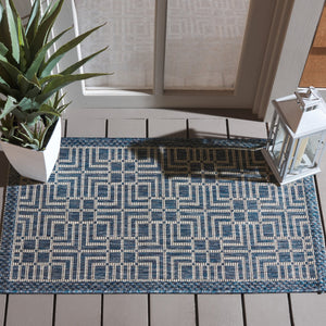 Safavieh Courtyard Elegant Geometric Area Rug - Durable Indoor/Outdoor Design In Sophisticated Navy & Grey Navy ,Grey 88% Polypropylene,12% Polyester Cy8467-36821-212