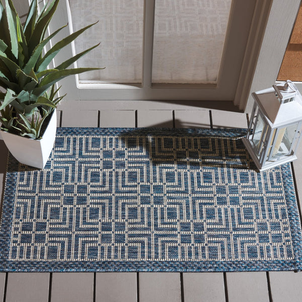 Safavieh Courtyard Elegant Geometric Area Rug - Durable Indoor/Outdoor Design In Sophisticated Navy & Grey Navy ,Grey 88% Polypropylene,12% Polyester Cy8467-36821-212
