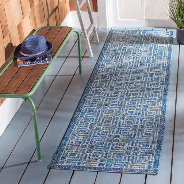 Safavieh Courtyard Elegant Geometric Area Rug - Durable Indoor/Outdoor Design In Sophisticated Navy & Grey Navy ,Grey 88% Polypropylene,12% Polyester Cy8467-36821-212