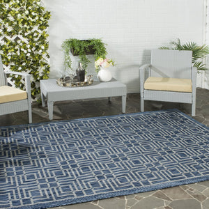 Safavieh Courtyard Elegant Geometric Area Rug - Durable Indoor/Outdoor Design In Sophisticated Navy & Grey Navy ,Grey 88% Polypropylene,12% Polyester Cy8467-36821-212