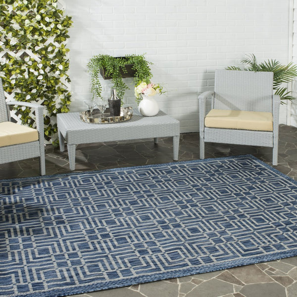 Safavieh Courtyard Elegant Geometric Area Rug - Durable Indoor/Outdoor Design In Sophisticated Navy & Grey Navy ,Grey 88% Polypropylene,12% Polyester Cy8467-36821-212