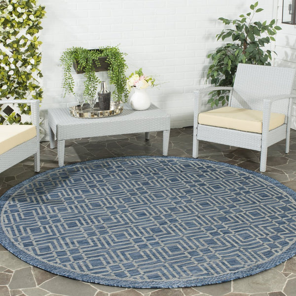 Safavieh Courtyard Elegant Geometric Area Rug - Durable Indoor/Outdoor Design In Sophisticated Navy & Grey Navy ,Grey 88% Polypropylene,12% Polyester Cy8467-36821-212