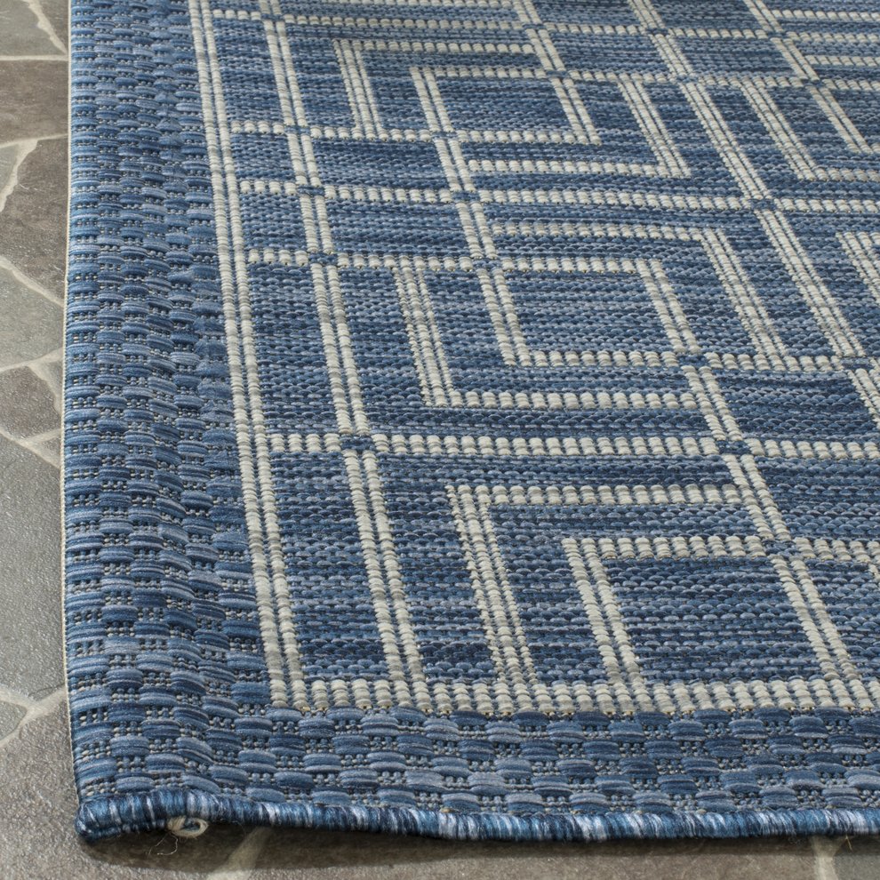 Safavieh Courtyard Elegant Geometric Area Rug - Durable Indoor/Outdoor Design In Sophisticated Navy & Grey Navy ,Grey 88% Polypropylene,12% Polyester Cy8467-36821-212