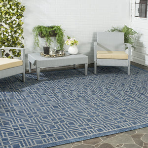 Safavieh Courtyard Elegant Geometric Area Rug - Durable Indoor/Outdoor Design In Sophisticated Navy & Grey Navy ,Grey 88% Polypropylene,12% Polyester Cy8467-36821-212