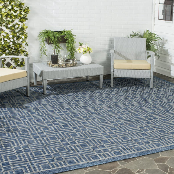 Safavieh Courtyard Elegant Geometric Area Rug - Durable Indoor/Outdoor Design In Sophisticated Navy & Grey Navy ,Grey 88% Polypropylene,12% Polyester Cy8467-36821-212