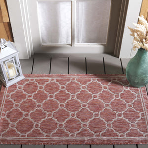 Safavieh Courtyard Elegant Geometric Area Rug - Durable, Stylish Indoor/Outdoor Design For Timeless Charm Red ,Beige 88% Polypropylene,12% Polyester Cy8474-36521-28