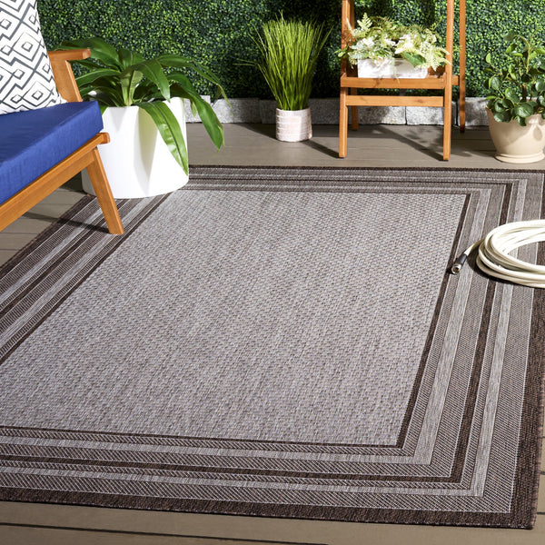 Safavieh Courtyard Low-Profile Power-Loomed Rug From Turkey — Neutral Beige With Green Border, Durable Stain-Resist 2'-0" x 3'-7" GREY / BROWN CY8475-36312-2