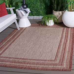 Safavieh Courtyard Low-Profile Power-Loomed Rug From Turkey — Neutral Beige With Green Border, Durable Stain-Resist 2'-0" x 3'-7" GREY / RED CY8475-36512-2
