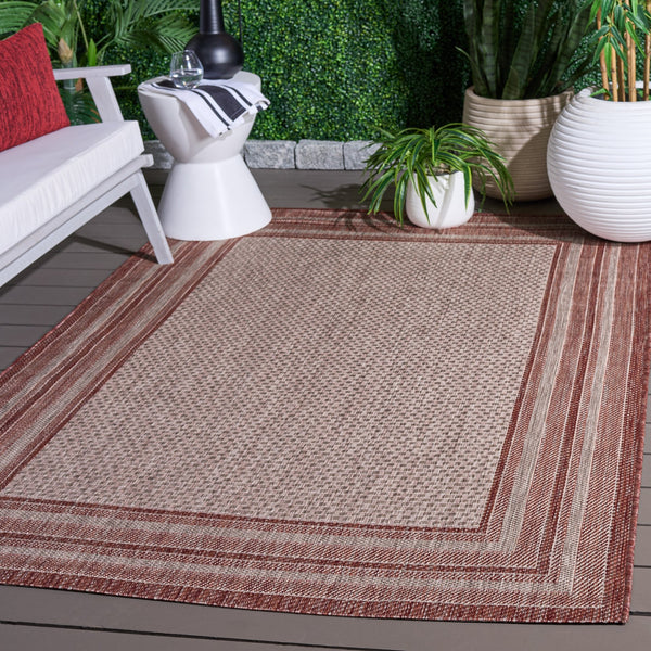 Safavieh Courtyard Low-Profile Power-Loomed Rug From Turkey — Neutral Beige With Green Border, Durable Stain-Resist 2'-0" x 3'-7" GREY / RED CY8475-36512-2