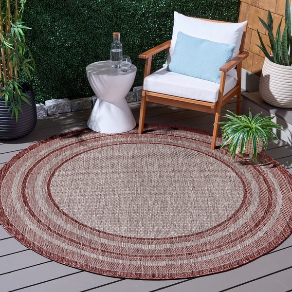 Safavieh Courtyard Low-Profile Power-Loomed Rug From Turkey — Neutral Beige With Green Border, Durable Stain-Resist 2'-0" x 3'-7" GREY / RED CY8475-36512-2