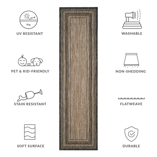 Safavieh Courtyard Elegant Square Area Rug In Natural And Black - Modern Design For Contemporary Spaces Ivory ,Teal 88% Polypropylene,12% Polyester Cy8475-53512-9r