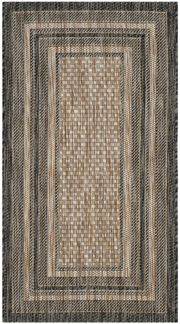 Safavieh Courtyard Low-Profile Power-Loomed Rug From Turkey — Neutral Beige With Green Border, Durable Stain-Resist 2'-3" x 5'-0" CY8475-37312-25
