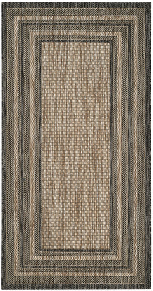 Safavieh Courtyard Low-Profile Power-Loomed Rug From Turkey — Neutral Beige With Green Border, Durable Stain-Resist 2'-3" x 5'-0" CY8475-37312-25