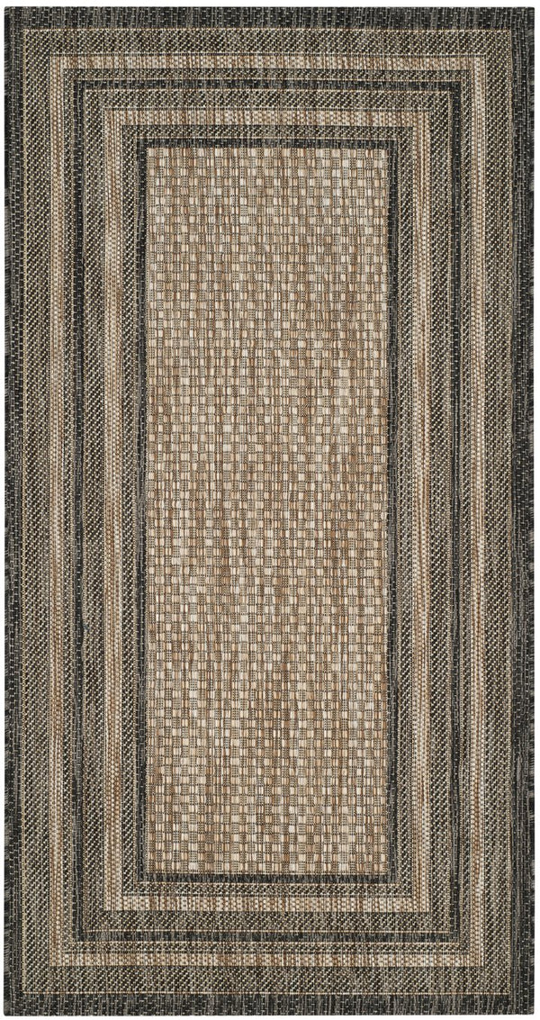 Safavieh Courtyard Low-Profile Power-Loomed Rug From Turkey — Neutral Beige With Green Border, Durable Stain-Resist 2'-3" x 5'-0" CY8475-37312-25