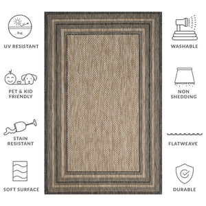 Safavieh Courtyard Elegant Square Area Rug In Natural And Black - Modern Design For Contemporary Spaces Ivory ,Teal 88% Polypropylene,12% Polyester Cy8475-53512-9r