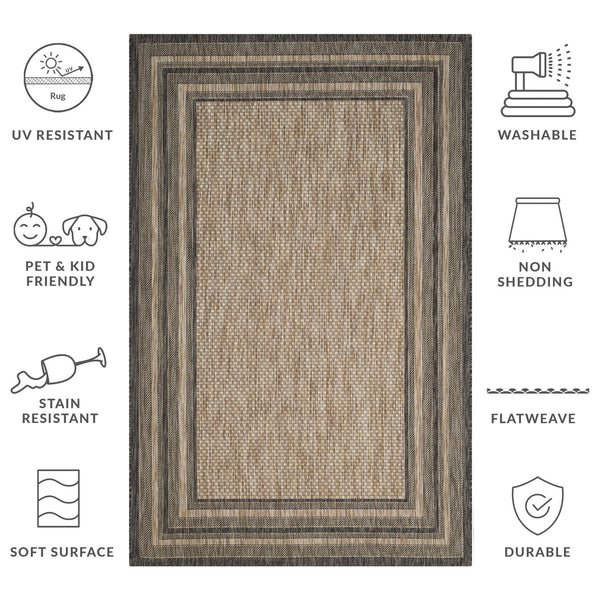 Safavieh Courtyard Elegant Square Area Rug In Natural And Black - Modern Design For Contemporary Spaces Ivory ,Teal 88% Polypropylene,12% Polyester Cy8475-53512-9r