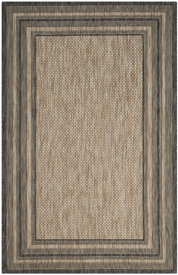 Safavieh Courtyard Low-Profile Power-Loomed Rug From Turkey — Neutral Beige With Green Border, Durable Stain-Resist 2'-3" x 5'-0" CY8475-37312-25