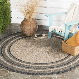 Safavieh Courtyard Low-Profile Power-Loomed Rug From Turkey — Neutral Beige With Green Border, Durable Stain-Resist 2'-3" x 5'-0" CY8475-37312-25