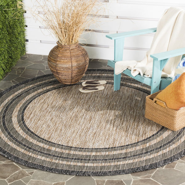 Safavieh Courtyard Elegant Power-loomed Rug For Indoor/Outdoor Spaces - Durable, Stylish, Oeko-tex Certified Ivory ,Black 88% Polypropylene,12% Polyester Cy8475-53712-9sq