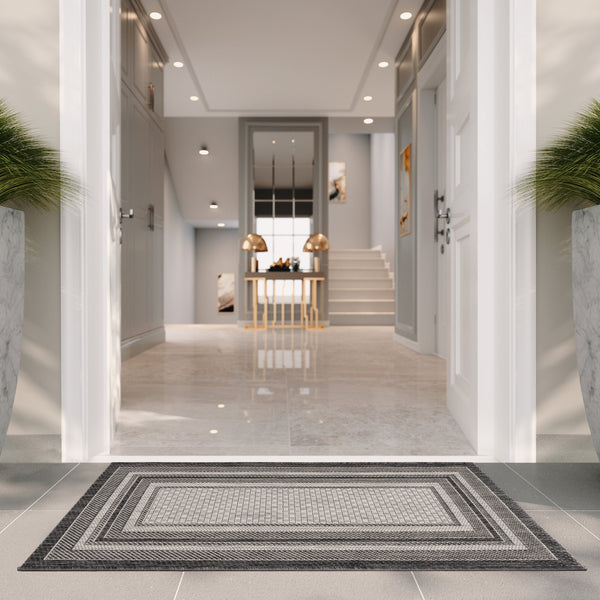 Safavieh Courtyard Elegant Power-loomed Rug For Indoor/Outdoor Spaces - Durable, Stylish, Oeko-tex Certified Ivory ,Black 88% Polypropylene,12% Polyester Cy8475-53712-9sq