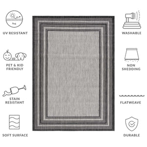 Safavieh Courtyard Elegant Square Area Rug In Natural And Black - Modern Design For Contemporary Spaces Ivory ,Teal 88% Polypropylene,12% Polyester Cy8475-53512-9r