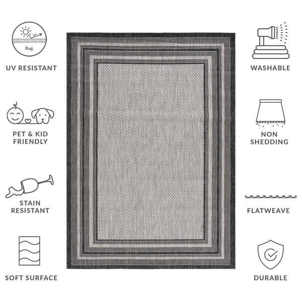 Safavieh Courtyard Elegant Square Area Rug In Natural And Black - Modern Design For Contemporary Spaces Ivory ,Teal 88% Polypropylene,12% Polyester Cy8475-53512-9r