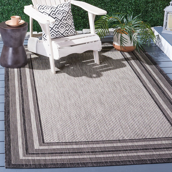 Safavieh Courtyard Elegant Power-loomed Rug For Indoor/Outdoor Spaces - Durable, Stylish, Oeko-tex Certified Ivory ,Black 88% Polypropylene,12% Polyester Cy8475-53712-9sq