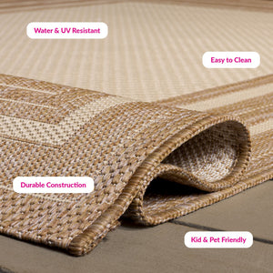 Safavieh Courtyard Low-Profile Power-Loomed Rug From Turkey — Neutral Beige With Green Border, Durable Stain-Resist 2'-0" x 3'-7" BEIGE / DARK BEIG CY8475-39312-2