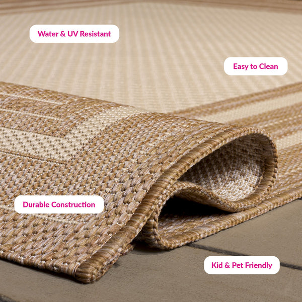 Safavieh Courtyard Low-Profile Power-Loomed Rug From Turkey — Neutral Beige With Green Border, Durable Stain-Resist 2'-0" x 3'-7" BEIGE / DARK BEIG CY8475-39312-2