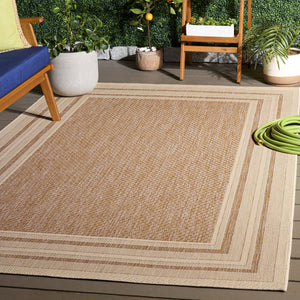 Safavieh Courtyard Low-Profile Power-Loomed Rug From Turkey — Neutral Beige With Green Border, Durable Stain-Resist 2'-7" x 5'-0" DARK BEIG / BEIGE CY8475-39321-3