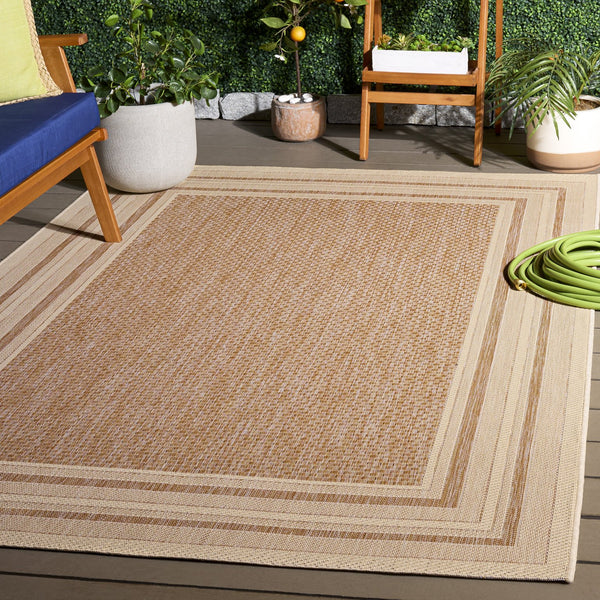 Safavieh Courtyard Low-Profile Power-Loomed Rug From Turkey — Neutral Beige With Green Border, Durable Stain-Resist 2'-7" x 5'-0" DARK BEIG / BEIGE CY8475-39321-3